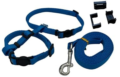 4 in 1 Katzengeschirr - Katzengeschirr für Tracker/Spaziergänge, Halsband mit/ohne Sicherheitsverschluss (Blau, L (3-8kg))