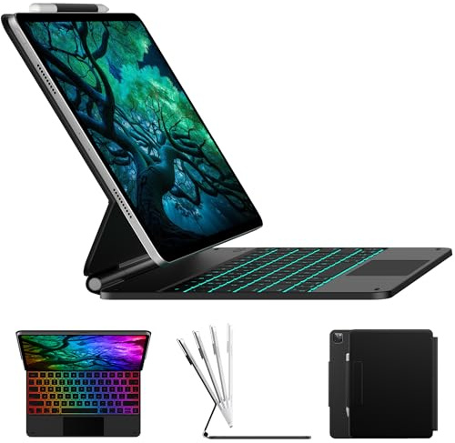 typecase Edge Keyboard Case for iPad Air 13-inch(M4/M3/M2, 2026/2025/2024) & iPad Pro 12.9-inch(6th/5th/4th/3rd Gen), Magic Keyboard with 11-Color Backlight, Multi-Touch Trackpad, Pencil Holder, Black