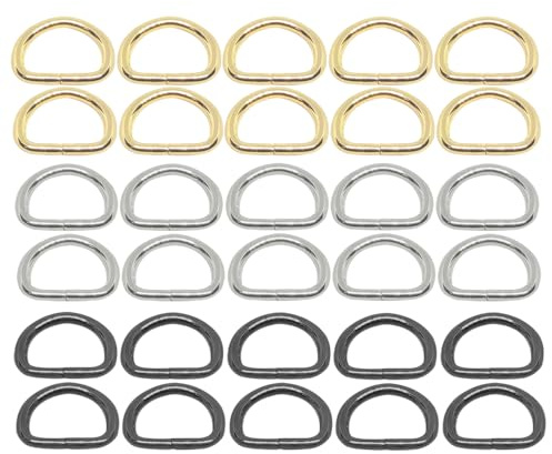Vasemele 30 Stück 25mm D Ringe Schnalle Halbrunder D-Ring Klickverschluss Metall-D-Ring Taschenzubehör zum Nähen Taschenverschluss Metall Halbrund für Rucksack Gürtelschnallen Gürtelschnallen