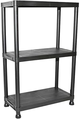 Gr8 Home Lightweight 3 Tier Black Plastic Shelving Unit Storage Racking Shelves Garage Warehouse Home Shed Rack