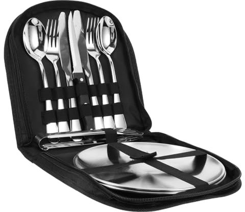Kisangel Outdoor Campingbesteckset Edelstahl 10 Stück Mit Aufbewahrungsbeutel Picknickgeschirr Für Camping Grillen Wandern