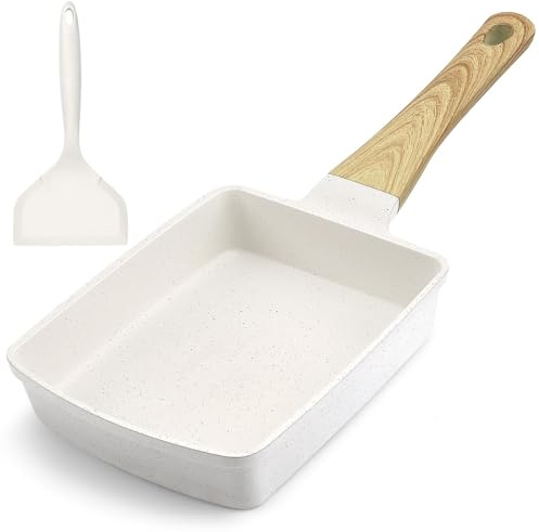 GiPP Japanese Omelette Pan, Tamagoyaki Egg Pan, Nonstick Egg Frying Pan, Rectangle Granite Cookware, PFOS & PFOA Free, White