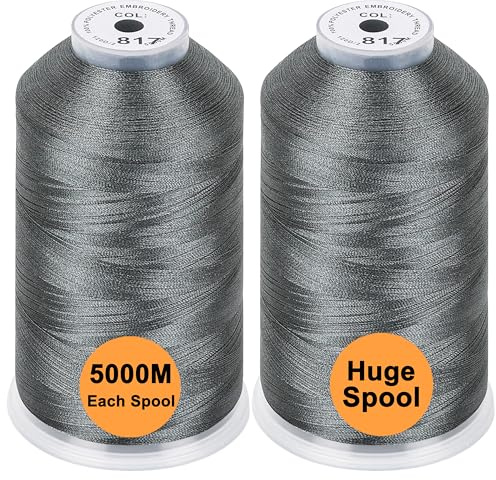 New brothread 2er Set Polyester Maschinen Stickgarn Riesige Spule 5000M für alle Stickmaschine - Gray