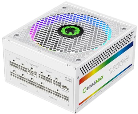 GAMEMAX 1300W Power Supply, ATX 3.0 & PCIE 5.0 Ready, 80+ Platinum Certified, Addressable RGB with 5V Motherboard Sync, 100% Japanese Capacitors, Fully Modular, RGB-1300-White