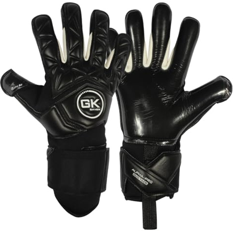 GK Saver Football Goalkeeper Goalie Gloves |Anti-Slip Grip Palms |Alpha Series |Goalkeeping GK Gloves Size 6 to 11 (Alpha Pro A1 Black, Size 10)