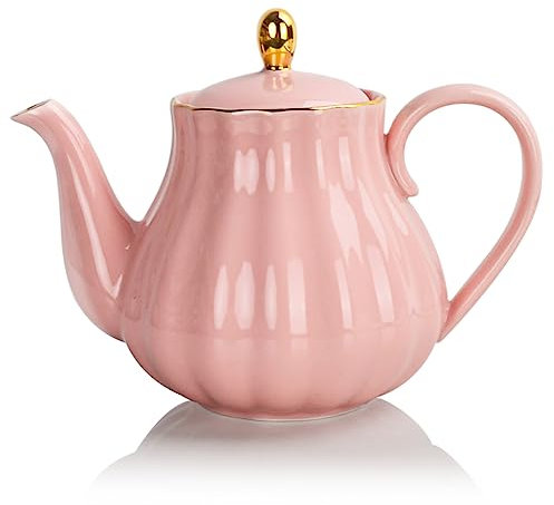 Sweejar Home Teiera in porcellana con infusore e coperchio, teiera con filtro, 890 ml, per tè, caffè, latte, donna, ufficio, casa, regalo a forma di zucca, rosa 1
