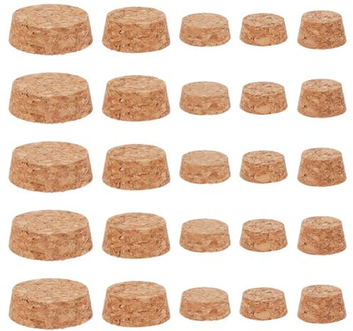 GORGECRAFT 25Pcs 5 Sizes Cork Bottle Stoppers 25mm to 48mm Wooden Tapered Cork Plugs Replacement Natural Soft Small Craft Corks Lids for Wine Beer Bottle Glass Bottles Mason Jars