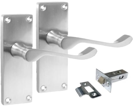 Epsom Door Handle Satin Chrome Scroll Door Handle Set - Victorian Style Internal and External Lever Door Handles with Backplate 118mm x 42mm Sets 4 (Pair of Latch Handles + Tubular Latch)