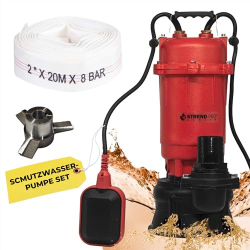 STREND PRO Schmutzwasserpumpe | Tauchpumpe QDX5 900W | mit SCHWIMMERM, bis 7m, 230V, 20000 l/h, Mit MESSER | für Septik, Abwasser, Schmutzwasser aus Mannlöchern, Toiletten, Abwasserkanälen | Metall