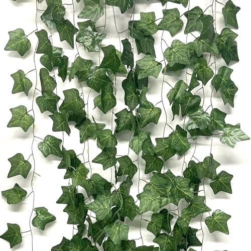 duoyif Guirnaldas De Hiedra Artificial Verde 2,2m 12Piezas Enredaderas Artificiales Planta Colgante, Hojas Artificiales Decorativas, Hiedra Falsa para Balcón Patio Bodas Oficina Cocina (Hiedra Vid)