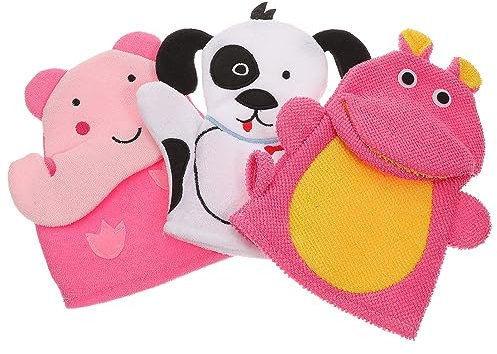 FRCOLOR 3 Stück Badehandschuhe Cartoon Tierform Sanftes Peeling Massage Geeignet Für Kinder Säuglinge Duschhandschuhe Zur Hautreinigung Und Durchblutungsförderung