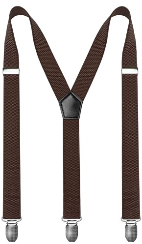 JEMYGINS Bretelle da uomo in semplice forma a Y con 3 robuste clip in metallo, caffè, M