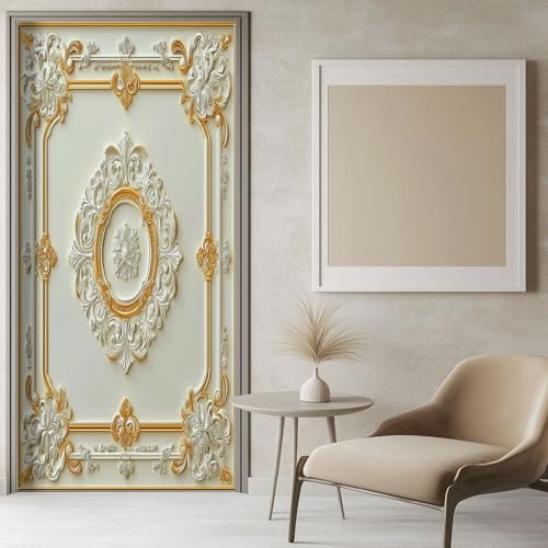 Türaufkleber Türtapete Geprägtes 3D-Druckmuster 90x200 cm Creme Selbstklebend TürPoster, Türfolie Poster Fototapete Abnehmbare Tapete Vinyl Tür Aufkleber Innentür Schlafzimmer Küche