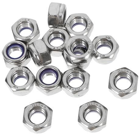 BESTYASH 15pcs M8 Nylon Insert Locking Hexagon Nuts Set, 13mm Width Thread Nuts for Machinery Equipment and Lamp Assembly, Stainless Steel Fasteners for Industrial Use