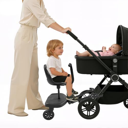 QIERF Planche de poussette avec siège, marchepied pour poussette universelle, pour 2 à 6 ans, capacité de charge de 50 kg, design 2 en 1, 42 x 25 cm, pour les familles avec deux enfants