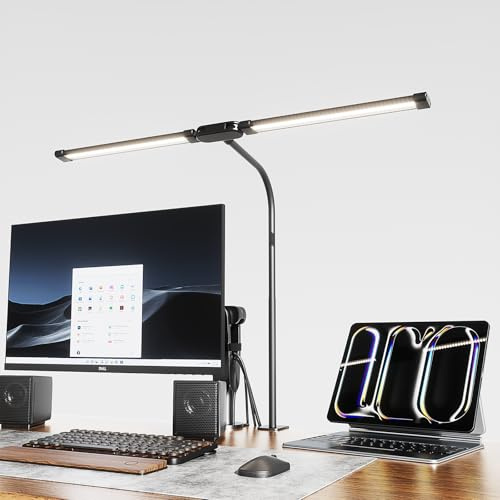 Desk lamp with Clamp, Super Wide & Bright, 3 Color Modes X 10 Brightness Levels, 860LM(160 Pcs Lamp Beads), 12W Computer Monitor Flexible Lamp, Desk Light for Home Office, Study, Crafts, Draw
