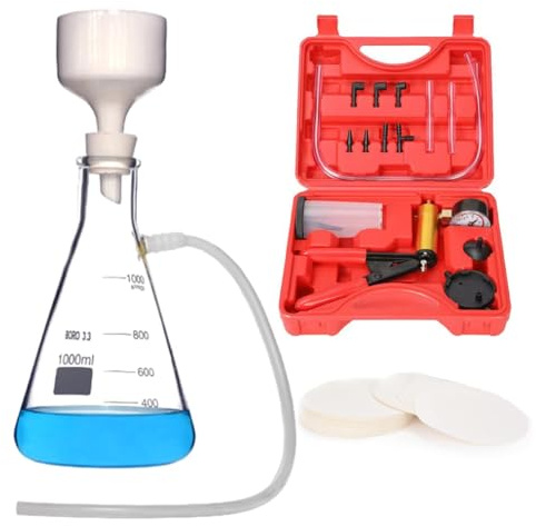 Kit de filtración al vacío de 1000 ml, aparato de destilación de filtración al vacío de laboratorio con bomba de filtración al vacío, matraz de filtrado, embudo Buchner, papeles de filtro, tubo de
