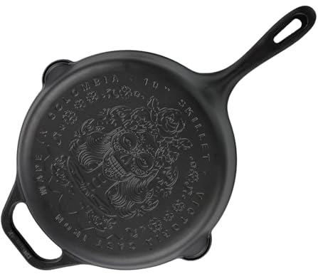 VICTORIA Sartén Hierro Fundido Esmaltado 25cm, Day of the Dead La Catrina Apta Barbacoa, Horno, Inducción, Gas, Cast Iron Skillet Antiadherente Libre de Tóxicos sin PFOA