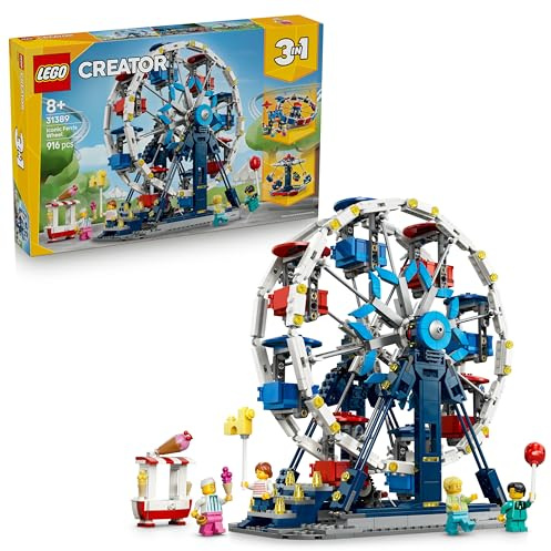 LEGO Creator 3en1 Noria Clásica de Juguete - Maqueta Transformable en Atracción UFO o Tiovivo - Decoración para la Habitación Infantil - Regalo de Cumpleaños para Niños y Niñas de 8+ Años - 31389
