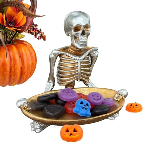 Cuencos de Halloween, cráneo para caramelos, cuenco de resina espeluznante, decoración vintage para joyas, frutas, galletas, aperitivos, servir, hogar, bar, lugar de trabajo, fiesta