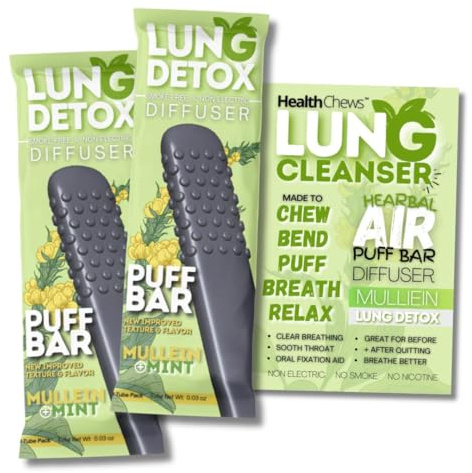 New Mullein Herbal Detox Breather Upgraded with Extracts of Mullein, Thyme, and Mint for Cleansing Lungs, Improving Breathing, Quit Smoking Aid, and Lung Detox Support - 2 Chewable-Stick