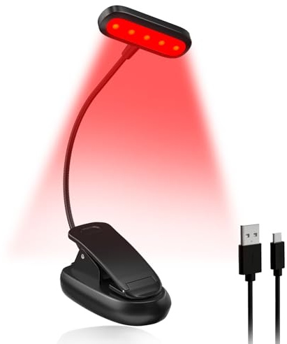 Lamptobe Leselampe Buch Klemme Rotlicht 670nm und Bernstein, Dimmbar USB-C Wiederaufladbare Leselampe mit Blaulichtfilter, 360° Flexibler Clip, für Nachtlesen ins Bett für Kinder