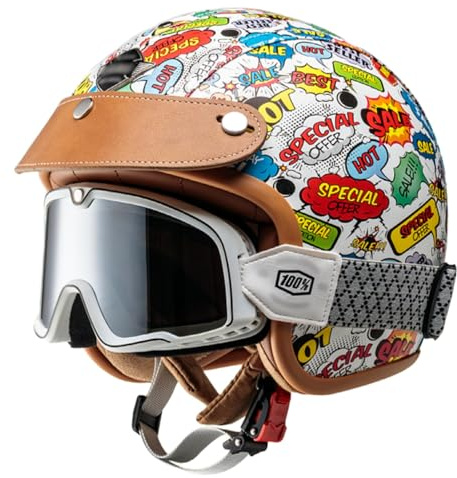 Children's Motorcycle Crash Helmet with Goggles for 3-12 Years Old Boys and Girls ECE 22.06 Approved Kids 3/4 Jet Helmet, Scooter Helmet A,S/(46~50cm)