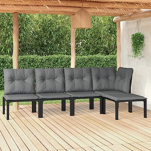 QJBSAVVA 5-TLG. Poly-Rattan Garten-Lounge-Set Schwarz/Dunkelgrau 62 x 62 x 68 cm Modernes modulares Balkonmöbelset mit Fußhocker Robustes Stahlgestell für Balkon Terrasse Garten
