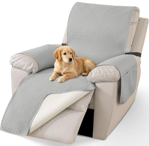 CYCMACO Impermeable Funda Sillon Reclinable 1 Asiento-X, Impermeable Funda Sillón Reclinable, Fundas para Sillon con Bolsillos Laterales, Fundas Sillón Relax Antideslizante, Gris Claro