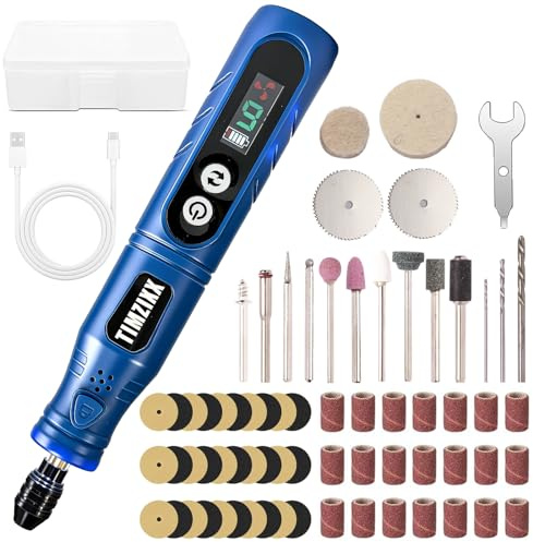 TIMZIXX Kit d'outils rotatifs sans fil, ponceuse à écran de travail à 6 vitesses avec 68 accessoires, mini-meuleuse électrique universelle à pince de serrage et éclairage avant