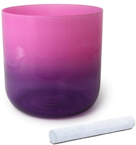 Kristallklangskål, Kvarts sångskål set for rosa lila 6-8 tum med noter 9 st Mocka Mallet O-ring(432Hz,6inch E note)