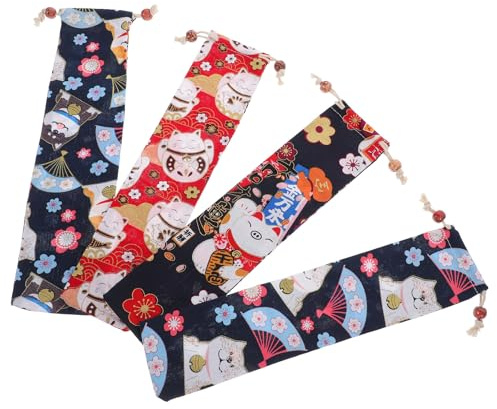 TIKODIDA Set 4 Pezzi Borse Coulisse per Bacchette Giapponesi Resistente Custodia Portatile per Posate da Viaggio e Forniture da Asporto per Uso Quotidiano e Ristoranti Sushi