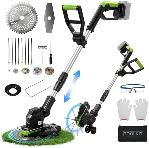 Grästrimmer med batteri – sladdlös grästrimmer, gräsklippare, batterier kompatibel med Makita, 9 600 r/min teleskophandtag 99 – 132 cm, för gräsklippning, gräsklippning, uppfart och trädgård (utan