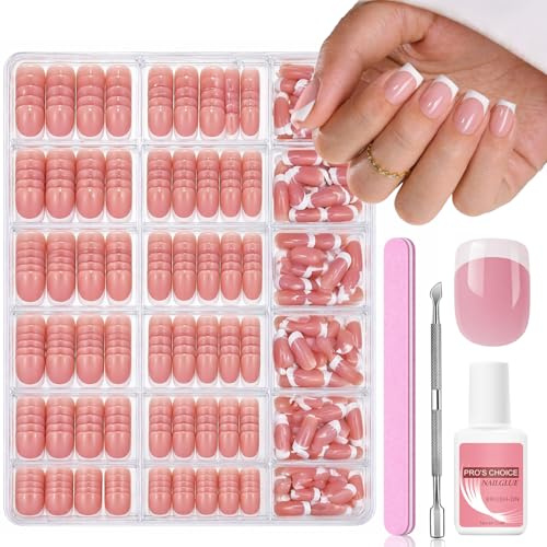 French Tip False Nails, Short Square Press On Nails, 240PCS, With Glue | Fake Nails, Stick On Nails, White Tip, 15 Sizes, Full Cover Nail Tips, DIY Manicure, For Women, Wedding Party