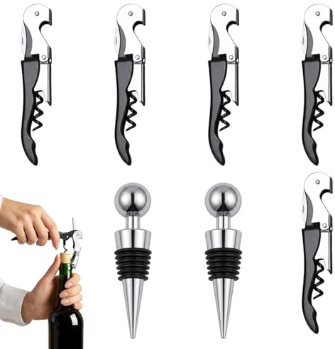 Bottle Opener, 7pcs Wine Bottle Opener, Wine Corkscrew Accessories Set with Stoppers, Professional Bar Tools for Home and Restaurant Use, for Bartenders and Wine, Champagne Enthusiasts