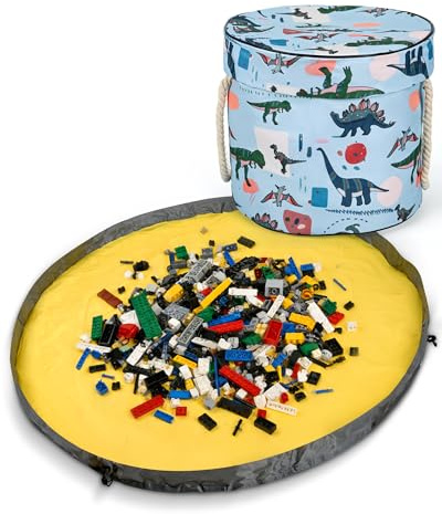 Aufbewahrungstasche Faltbar für Spielzeug mit 150cm Spielmatte | Bausteine Aufbewahrung Tasche Aufbewahrungsbox von Kordelzug mit Kappe Tragegriff für Bauklötze, Autos, Puppen, Stofftier