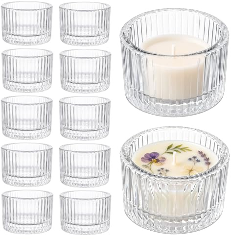 12 Piezas Portavelas de Cristal, Vasos para Velas de Té 5x3.5cm Transparentes, Estilo Vintage para Aromaterapia y DIY, Ideales para Bodas, Fiestas, Hogar, Camping