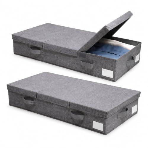 ARATERVIO Unterbettkommode mit Deckel – Faltbare Unterbett Aufbewahrungsbox 15 cm Höhe, Kleideraufbewahrung & Organisation, Unterbett Aufbewahrung mit Griffen & Etikettentaschen