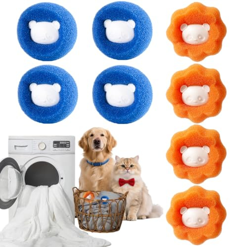 Tierhaarentferner Waschmaschine – 8er Set Fusselentferner Waschmaschine, entfernt Tierhaare Waschmaschine aus Kleidung und Bettzeug