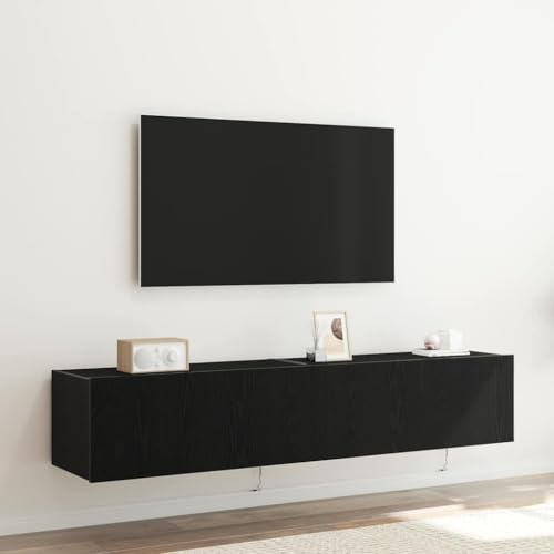 Boltkex TV-väggskåp, 2 st svart ekutseende av trämaterial, 80 x 35 x 31 cm, med LED, väggmontering, dörr med gångjärn, lagringsutrymme för vardagsrum och hemmabio