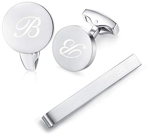 HONEY BEAR Manschettenknöpfe Krawattennadel Set Initialen Buchstabe Herren Hochzeit Cufflinks Manschettenknopf Silber