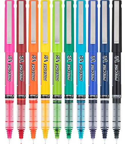 PILOT Precise V5 Stick Liquid Ink Rolling Ball Stick Pens, Extra Fine Point (0.5mm) Assorted Ink Colors, 10-Pack (12562)