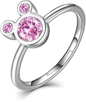 24 JOYAS Anillo Mickey Mouse Rosa Ajustable de Plata de Ley 925 y Circonitas Rosa 5A para Niñas, Chicas, Mujer, Cumpleaños, Aniversario o Regalo romántico
