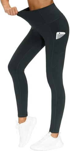 THE GYM PEOPLE Thick High Waist Yoga Pants with Pockets, Tummy Control Workout Running Yoga Leggings for Women (Medium, Charcoal Grey)