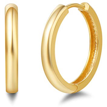 FANCIME Solide 14 Karat 585 Gelb Gold Creolen Huggies Ohrringe Basic Minimalist Schmuck Geschenk für Damen Mädchen