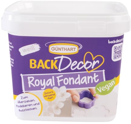 Günthart BackDecor 800 g Fondant weiß Dekormasse weiß zum eindecken, Überziehen von Torten oder zum modellieren, palmölfrei gebrauchsfertig und leicht zu verarbeiten