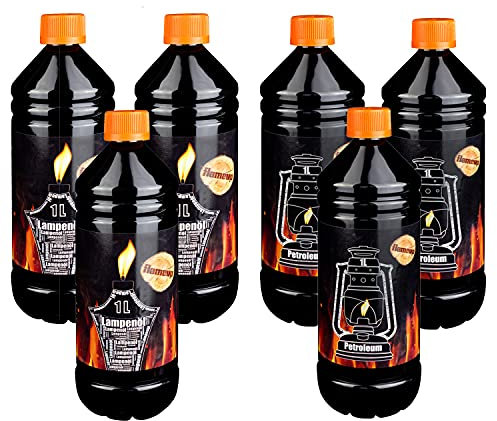 Lampenoel Lampenöl Petroleum Set Petroleumheizung Petroleumofen Lampe Kamin Kerosin Reiniger Fackel Laterne Öl 6 Liter Öllampe flüssig Gartenfackeln Flameup