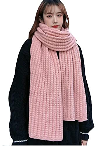 Kabelife Damen Schal Strickschal Winterschal Lang Warm Schal Einfarbig Grobstrick Schal Long Scarf 30 * 190 CM (Pink)