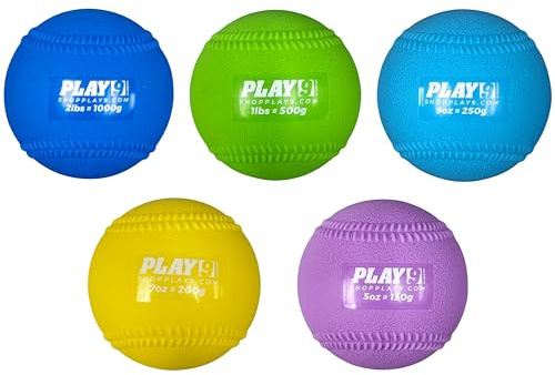 SHOP PLAY 9 Set of 5 Softball Plyoball Weighted Ball Set for Throwing and Pitching Training - Heavy Mini Training Balls for Softball - Builds Speed, Strength, & Muscle Memory