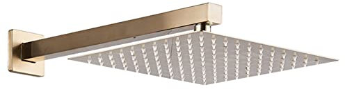 Ksunun Duschkopf Regendusche 10 Zoll Edelstahl Regenduschkopf Ultradünner Einbauduschköpfe mit Anti-Kalk-Silikondüse Quadratisch Kopfbrause mit Duscharm,Brushed Gold